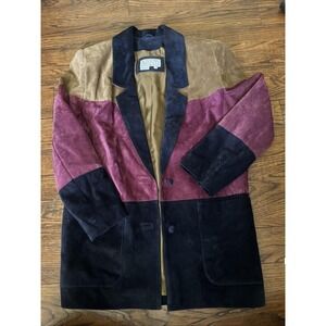 Avanti Colorblock Suede Coat in Tan, Burgundy & Navy